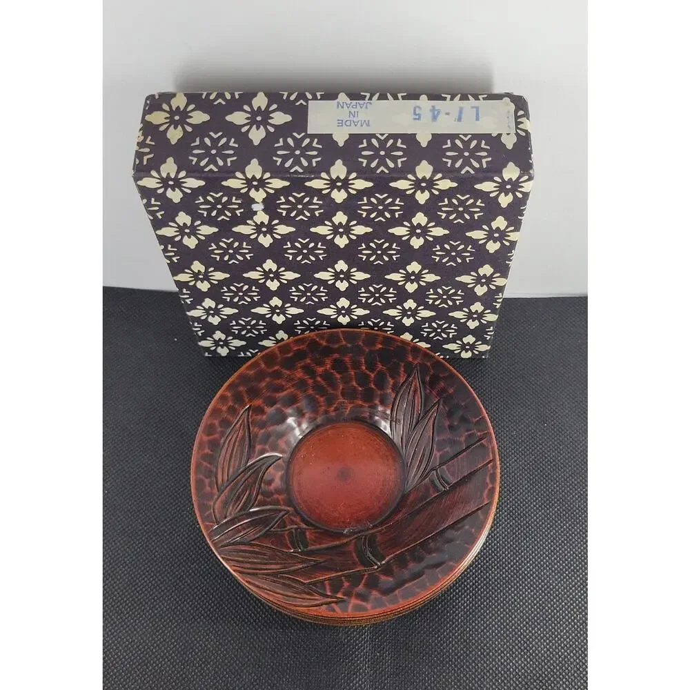 Vintage Japanese Snack Plates Set of 6 Raised Botanical Design Made in Japan